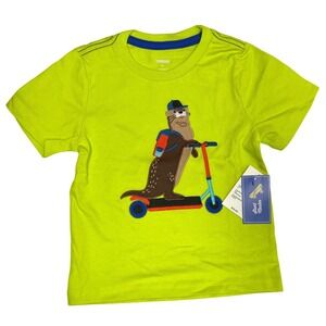Gymboree Boys Lime Green Otter Scooter Graphic Tee Shirt Stunt Master 2T NWT